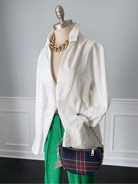 Shiraleah Scottie Plaid Handheld Bag Navy Gold Chain Crescent Mini
